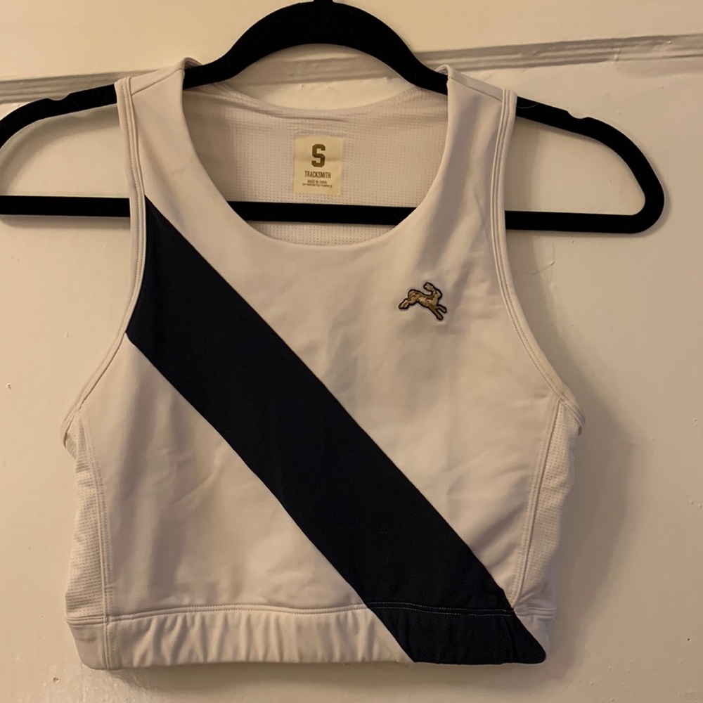 Tracksmith bell top in white/navy size small